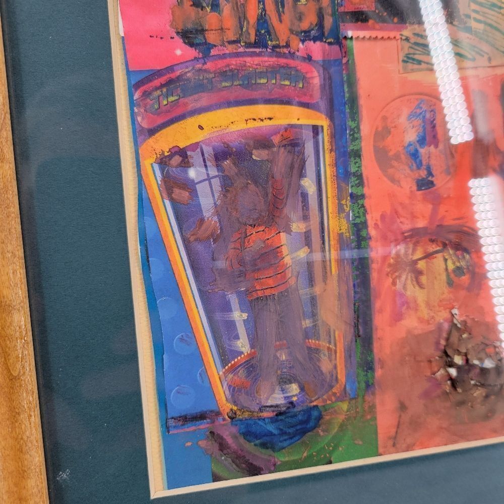 Abstract Mixed Media Collage Art Paint Pencil Drawing Original Signed Frame - Picture 2 of 14